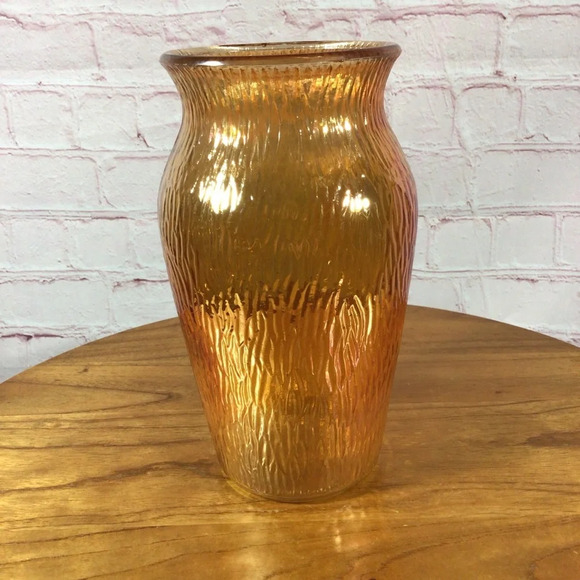 Vintage Iridescent Marigold Jeanette Carnival Glass Vase - Picture 1 of 7
